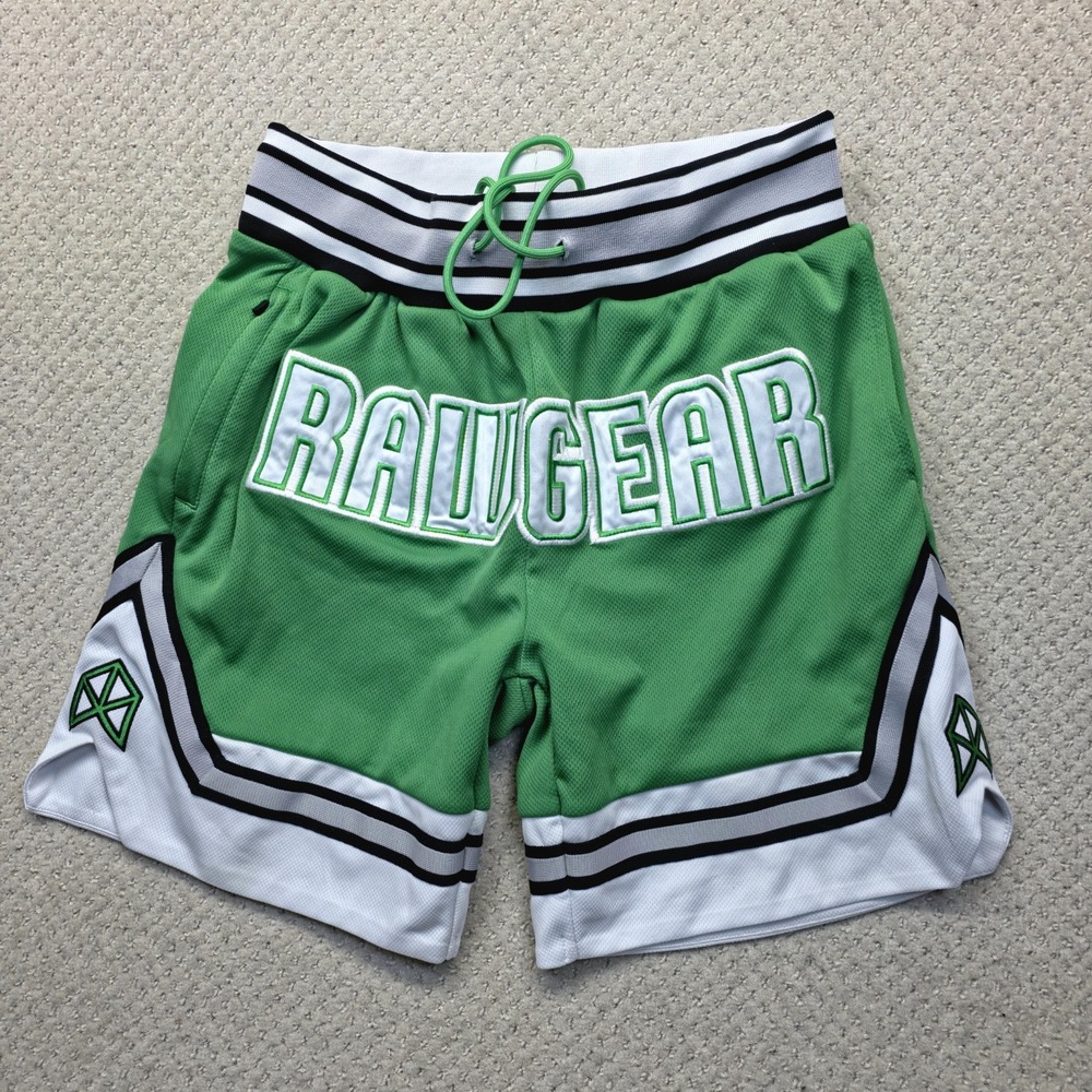 Rawgear‎ Mesh Basketball Shorts Mens M Green Tackle Twill Spellout Gym Workout